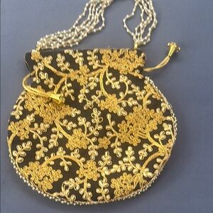 Embroidered Black and Gold Women's Bag